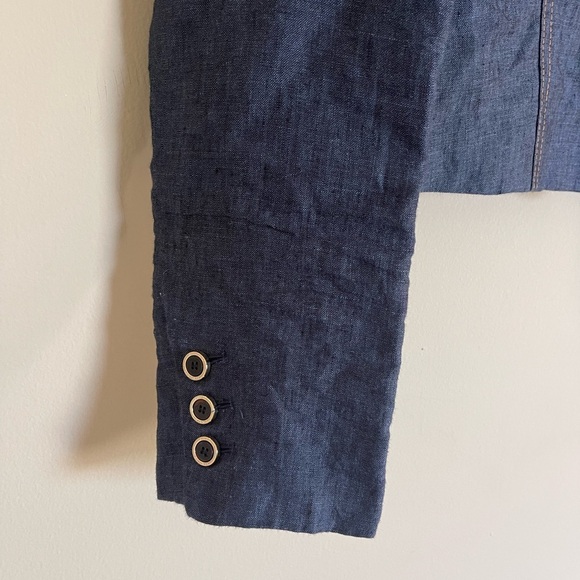 Karen Millen Premium Tailored Linen Cropped Pocket Detail Blazer Dark Wash 6 - Picture 5 of 7